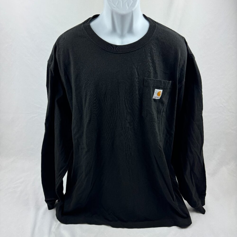 Carhartt Shirt Long Sleeve Men's Size 2XL Loose Fit Logo Black Crew Neck